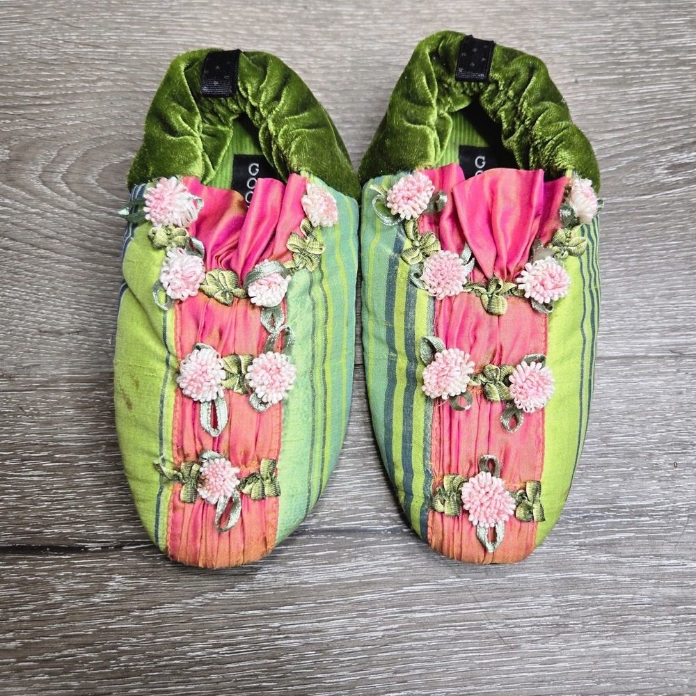 Goody Goody Embroidered Floral Ballet Slippers Women's House Shoes Size CM